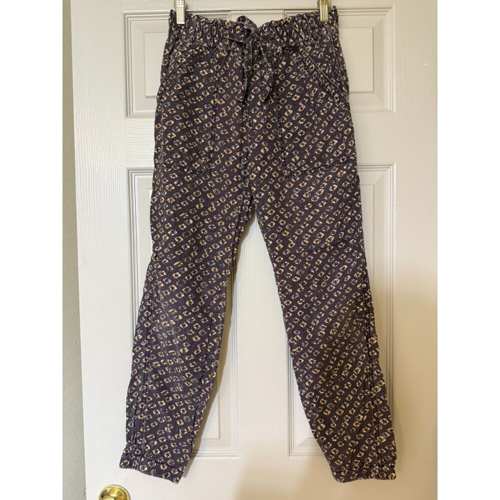 Anthropologie Linen blend dark purple diamond pattern jogger pant - XS